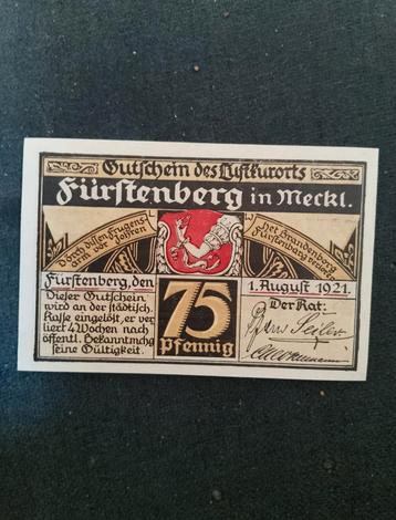 Fürstenberg Gutschein 1921 - 75 Pfennig beschikbaar voor biedingen