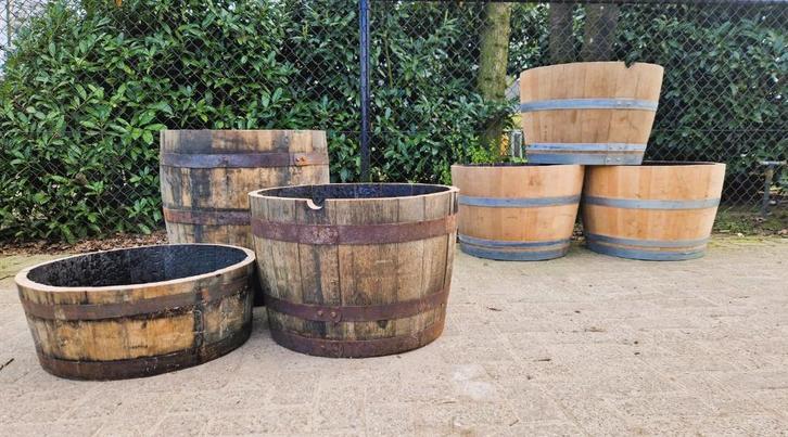 Eikenhouten bloembakken - wijnvaten - whiskyvaten - robuust, Tuin en Terras, Bloembakken en Plantenbakken, Nieuw, Hout, Binnen
