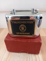 Oude Zweedse spaarpot / spaarbus Falkenbergs Sparbank, Ophalen, Gebruikt, Metaal of Blik, Overige thema's