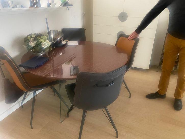 Marmeren Eettafel met Verwarmd Blad - 150cm, Huis en Inrichting, Tafels | Eettafels, Gebruikt, 100 tot 150 cm, Vier personen, Rond