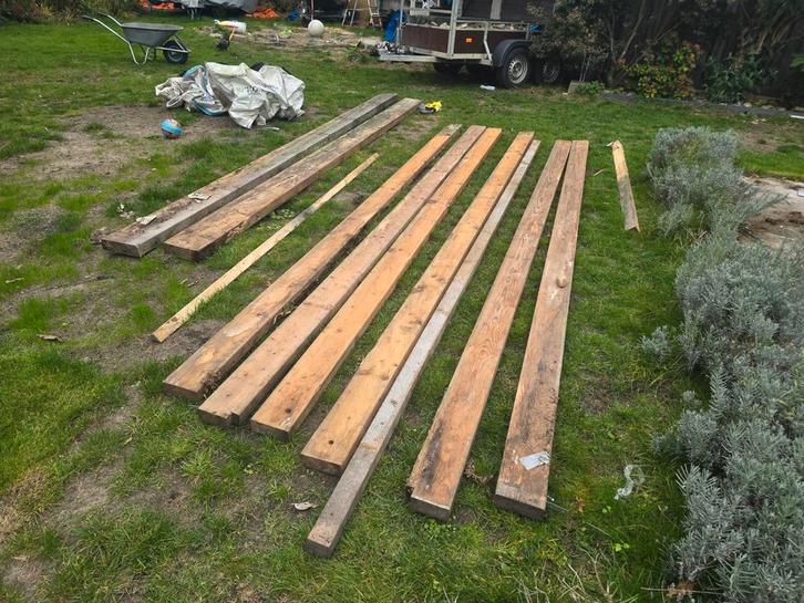 Houten Balken - Diverse Maten, Doe-het-zelf en Verbouw, Hout en Planken, Gebruikt, Balk, Overige houtsoorten, 300 cm of meer, 50 mm of meer