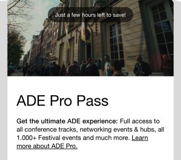 ADE Pro Pass 2025 – Van €670 voor €450 beschikbaar voor biedingen