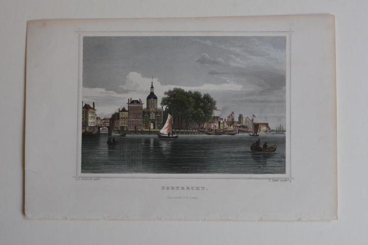 DORDRECHT Terwen Handgekleurd Staalgravure Aangezicht GT9, Antiek en Kunst, Kunst | Etsen en Gravures, Verzenden