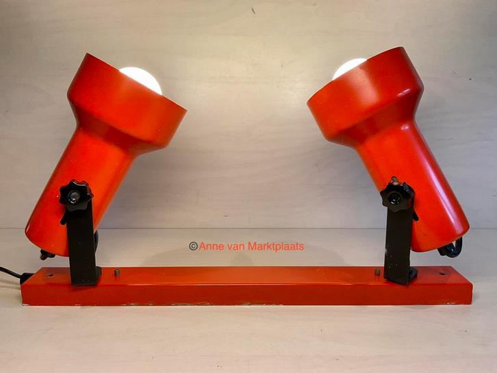 Vintage spot oranje breedte 40 cm seventies porselein E27, Huis en Inrichting, Lampen | Spots, Zo goed als nieuw, Metaal of Aluminium