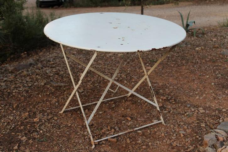 Brocante - Provençaalse metalen tuintafels!, Tuin en Terras, Tuintafels, Gebruikt, Rond, Metaal, Ophalen