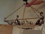 Vintage smeedijzeren hanglamp met glas, Ophalen, Gebruikt, 50 tot 75 cm, Vintage