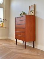 Vintage ladekast teak hout jaren 50/60 Deens Scandinavisch, Ophalen, Gebruikt, 5 laden of meer, 100 tot 150 cm