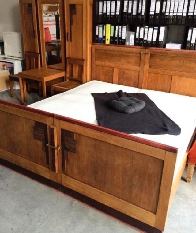 Antiek Art Deco houten Bed 180x200/210, Antiek en Kunst, Antiek | Meubels | Bedden, Ophalen