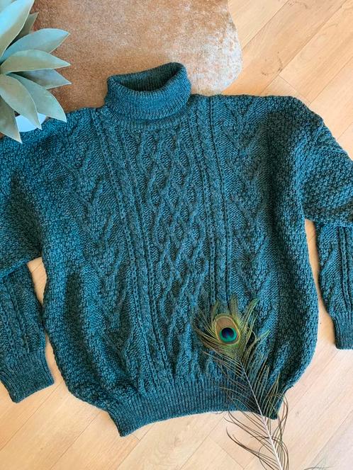 British Wool kabeltrui L XL wool jumper aran, Kleding | Heren, Truien en Vesten, Nieuw, Maat 52/54 (L), Groen, Ophalen of Verzenden