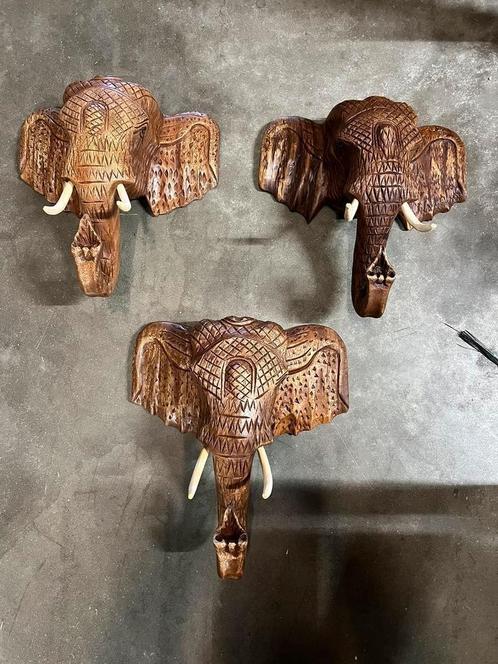 Olifantenkop van hout, handgesneden olifanten, Huis en Inrichting, Woonaccessoires | Overige, Nieuw, Ophalen of Verzenden
