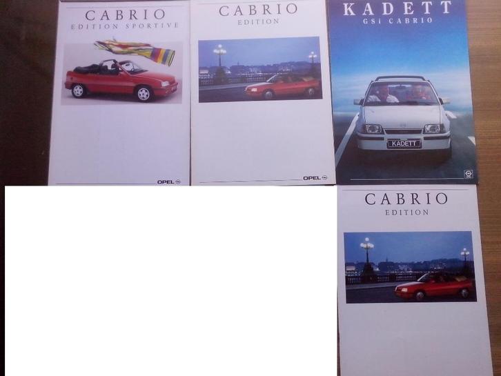 4x Opel Kadett E Cabriolet GSi + Edition brochures folders, Boeken, Auto's | Folders en Tijdschriften, Zo goed als nieuw, Opel