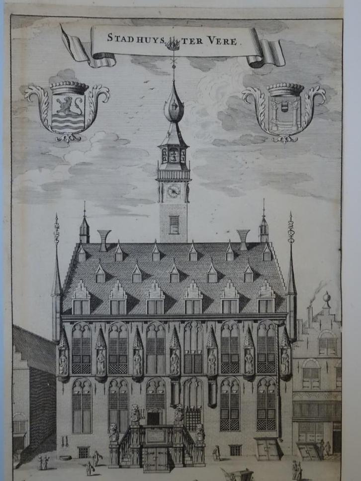 gravure het stadhuis te Veere, Smallegange 1696, Antiek en Kunst, Kunst | Etsen en Gravures, Verzenden