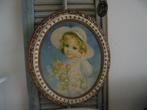 Brocante lijst met meisje met hoed, Ophalen of Verzenden