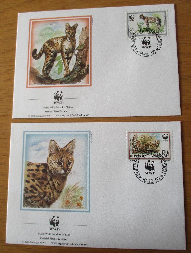 Burundi, WWF serie FDC's Serval, 1992, Verzenden, Gestempeld, Dier of Natuur
