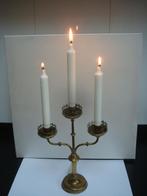 Antieke Religieuze Kandelaber (Messing) met drie armen, Ophalen of Verzenden, Gebruikt, Overige typen, Christendom | Katholiek