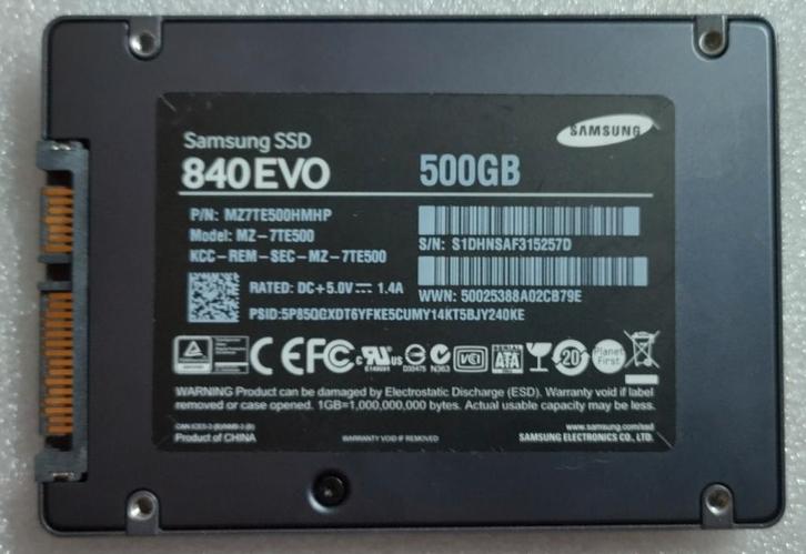 Samsung SSD 840 EVO 500GB 257D, Computers en Software, Harde schijven, Gebruikt, Laptop, Intern, SSD, SATA, Ophalen of Verzenden
