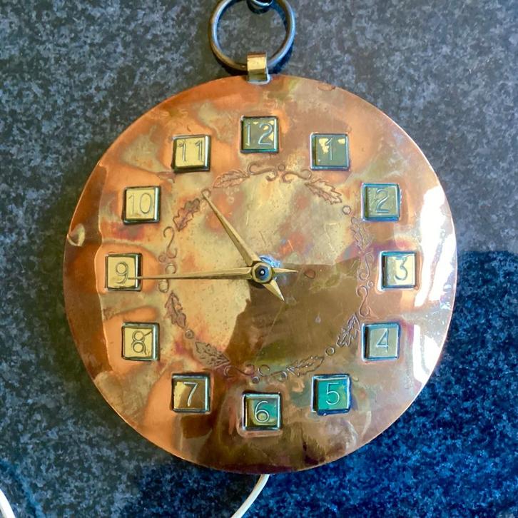 Klok, Nufa, electrisch, koper, messing, vintage, Antiek en Kunst, Antiek | Klokken, Ophalen