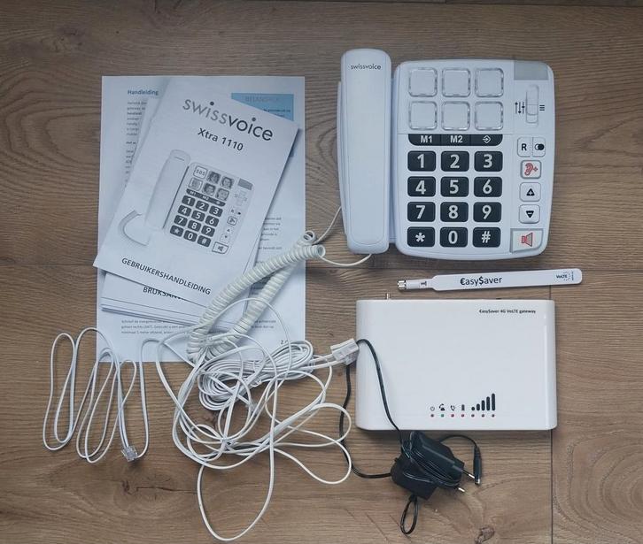 SwissVoice Xtra 1110 & Modem Easysaver 4G voor mobiel nummer, Telecommunicatie, Vaste telefoons | Handsets en Draadloos, Zo goed als nieuw