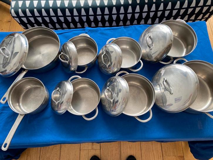 Pannen set 8 stuks, Huis en Inrichting, Keuken | Potten en Pannen, Gebruikt, Kookpan of Snelkookpan, Rvs, Ophalen of Verzenden