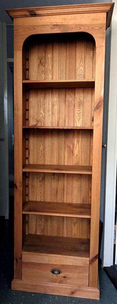 Grenen boekenkast, 5 legplanken, lade, koplijst, plintlijst, Huis en Inrichting, Kasten | Boekenkasten, Gebruikt, 50 tot 100 cm