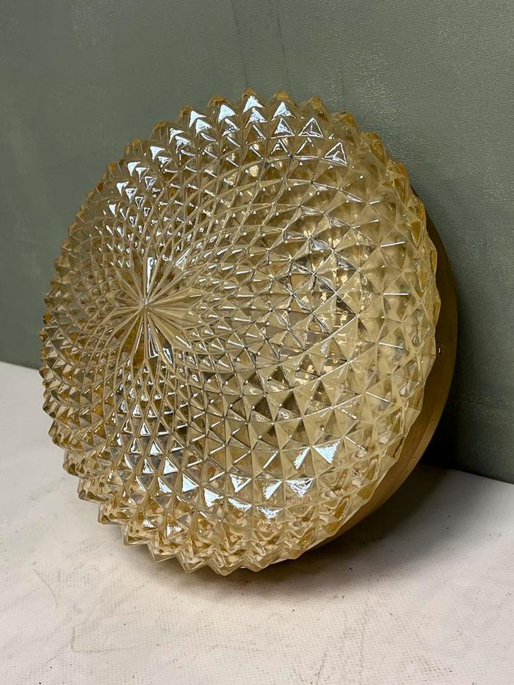 Vintage plafoniere messing glas zuurtjeslamp, Huis en Inrichting, Lampen | Plafondlampen, Zo goed als nieuw, Glas, Ophalen of Verzenden