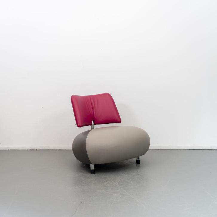 1x Leolux Pallone Fauteuil Donker-/Lichtgrijs/Roze - Chroom, Huis en Inrichting, Fauteuils, Zo goed als nieuw, Leer, Metaal, 75 tot 100 cm