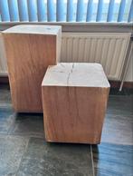 Eiken bijzettafeltjes - massief & handgemaakt, Ophalen, Gebruikt, Twee, Bruin