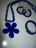 Ketting schakels Blauw Bloem Hanger & Armband & Oorbellen, Overige materialen, Verstelbaar, Nieuw, Verzenden