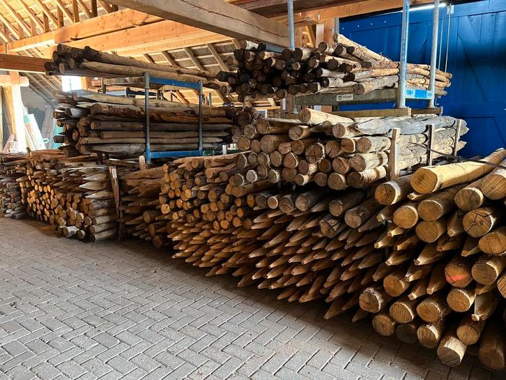 Kastanje houten palen afrastering schutting erfscheiding, Tuin en Terras, Palen, Balken en Planken, Nieuw, Palen, Ophalen of Verzenden