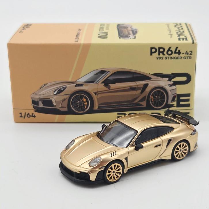 Pop Race Porsche 992 Stinger GTR Gold 1/64, Hobby en Vrije tijd, Modelauto's | Overige schalen, Nieuw, Auto, Ophalen of Verzenden
