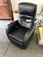 Zwarte leren relaxfauteuil – verstelbaar tot ligstand, Ophalen, Gebruikt, Zwart, Leer