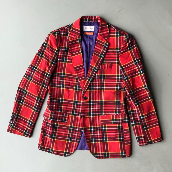 Opposuits Rood Schots Ruit Kostuum - Maat EU46/US36, Kleding | Heren, Kostuums en Colberts, Zo goed als nieuw, Maat 46 (S) of kleiner