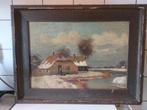 boerderij in winter, olieverf schilderij op paneel, Antiek en Kunst, Kunst | Schilderijen | Klassiek, Ophalen of Verzenden