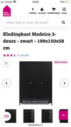 Kledingkast Madeira 3-deurs - Zwart - 199x150x58 cm, Ophalen, Gebruikt, 50 tot 75 cm, 200 cm of meer