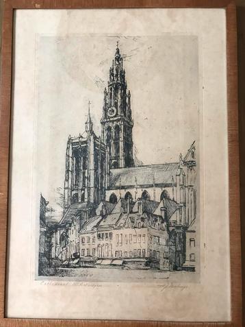 Mooie gravure van de KATHEDRAAL te Antwerpen.