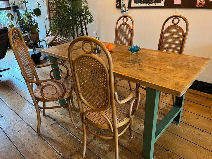 Thonet Long John stoelen - set van 4, Huis en Inrichting, Stoelen, Gebruikt, Vier, Hout, Bruin, Ophalen