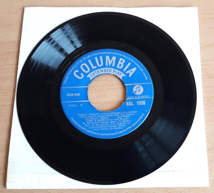 Tosca - Columbia ‎– SEL 1526 - Callas/di Stefano/Gobbi, Cd's en Dvd's, Vinyl Singles, Zo goed als nieuw, EP, Klassiek, 7 inch