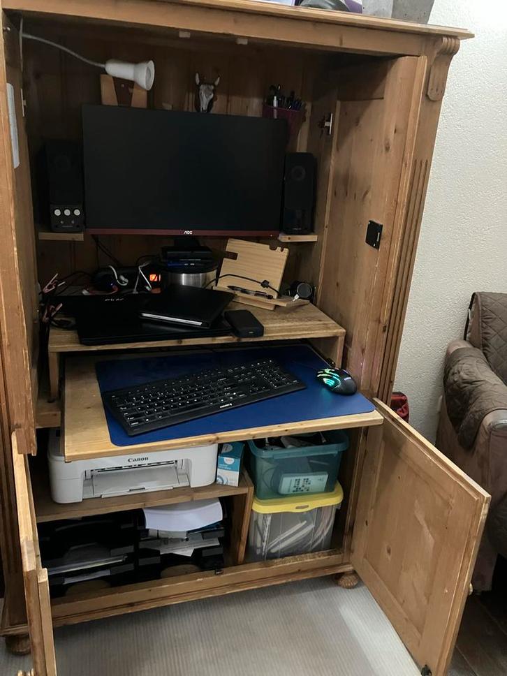 Computer Werkkast - Bureau in kast, Antiek en Kunst, Antiek | Meubels | Kasten, Ophalen of Verzenden