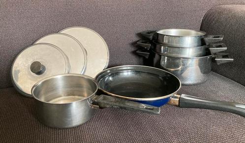 Pannenset + koekenpan 🍳, Huis en Inrichting, Keuken | Potten en Pannen, Gebruikt, Pannenset, Rvs, Ophalen of Verzenden