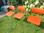 3 Gispen Stoelen Oranje Bruin - I.Z.G.S., Huis en Inrichting, Stoelen, Ophalen, Overige kleuren, Drie, Zo goed als nieuw