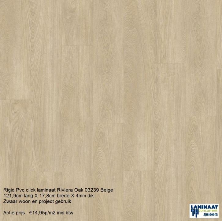Rigid Pvc click Riviera Oak Beige 4mm dik €14,95m2 incl.btw, Huis en Inrichting, Stoffering | Vloerbedekking, Nieuw, Laminaat