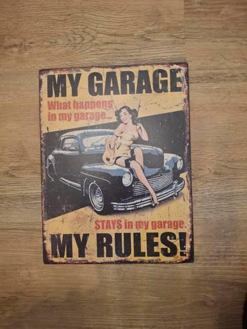 Vintage Metalen Bord - My Garage My Rules beschikbaar voor biedingen