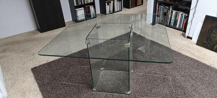 Duurzame glazen tafel met stoelen te koop, Huis en Inrichting, Complete eetkamers, Gebruikt, 4 tot 6 stoelen, Ophalen