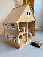 Poppenhuis naturel hout met meubels en maileg muizen, Ophalen, Gebruikt, Poppenhuis
