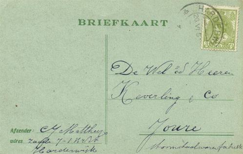 J. Mattheijs, Harderwijk - 06.1919 - briefkaart, Postzegels en Munten, Brieven en Enveloppen | Nederland, Briefkaart, Ophalen of Verzenden