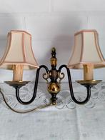 Vintage duo wandlamp met stoffen kapjes, Minder dan 50 cm, Gebruikt, Vintage, Ophalen of Verzenden