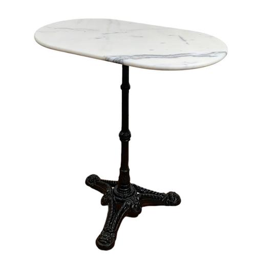 Bistrotafel marmer 70 x 40 cm ovaal met gietijzeren voet, Tuin en Terras, Tuinsets en Loungesets, Nieuw, Overige materialen, Bijzettafel