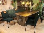Iris eetkamerbank 190 & 3 stoelen – Donkergroen velvet glans, Overige kleuren, Drie, Ophalen of Verzenden, Zo goed als nieuw