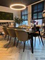 6 Luxe eetkamerstoelen in taupe velvet stof Juke, Bruin, Ophalen of Verzenden, Stof, Vijf, Zes of meer stoelen