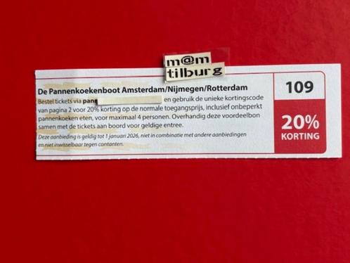 Bon 109 De Pannenkoekenboot Amsterdam/Nijmegen/Rotterdam, Tickets en Kaartjes, Kortingen en Cadeaubonnen, Drie personen of meer